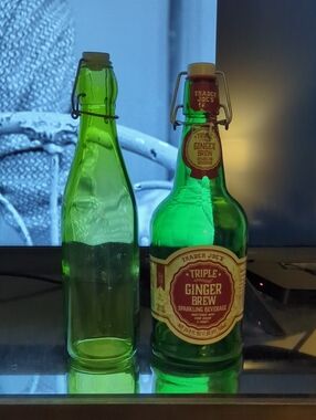 Trader Joe's Green Glass Ginger Brew Bottle - Set of 2